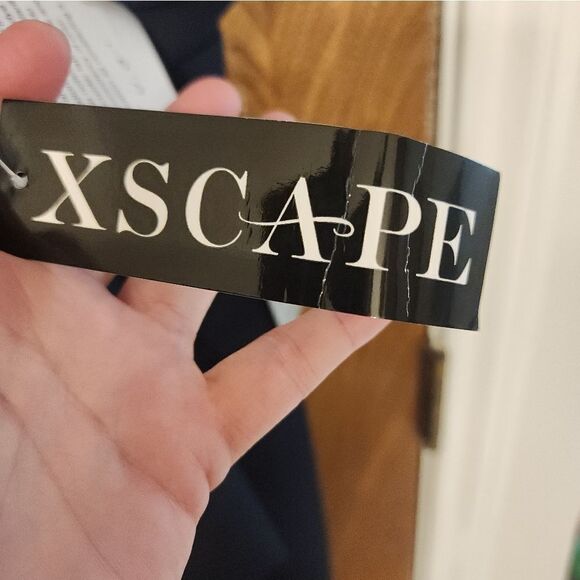 XSCAPE Scuba Boat Neck 3/4 Sleeve Cut-Out Ruched Side Bow Gown Size 18W - Picture 9 of 9